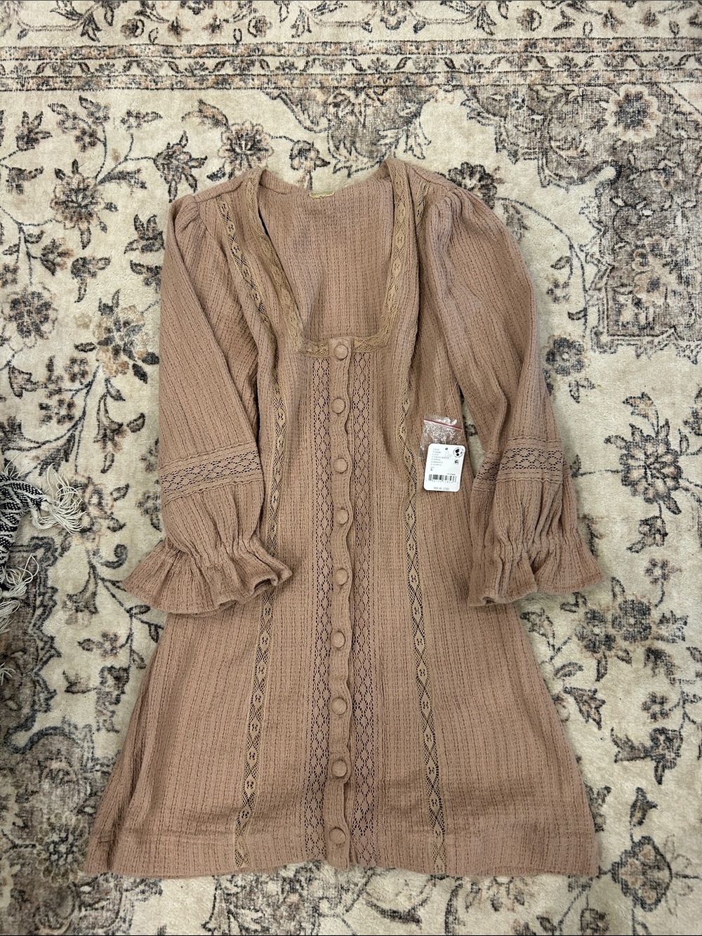 Free People Blush Tan Crochet Mini Dress
